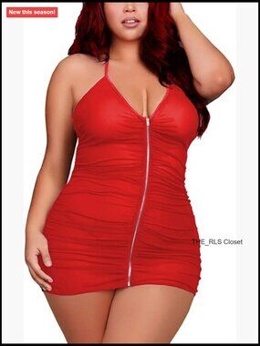 Plus Size Sheer Stretch Mesh Babydoll Chemise Dress Zipper Halter Lingerie